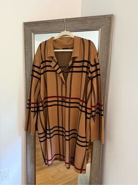 Women’s Tan Plaid Cardigan Sweater Size 2X